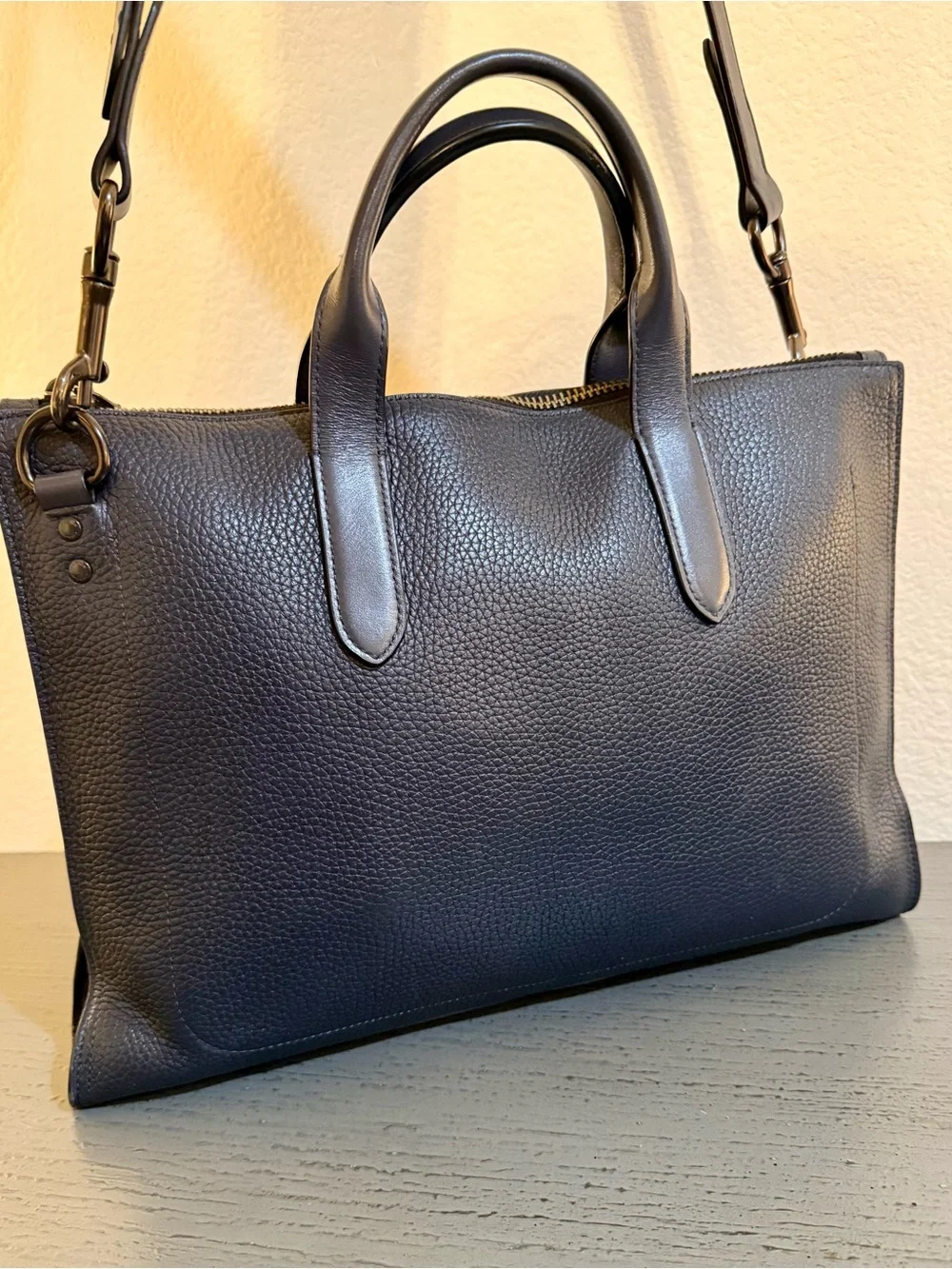 Coach Navy Pebble Leather Messenger Crossbody Bag